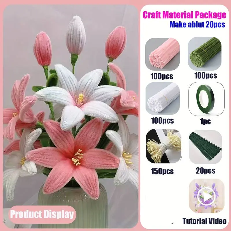 471pcs Lily Twist Stick Bouquet Set LL Pink+White 140rf.webp