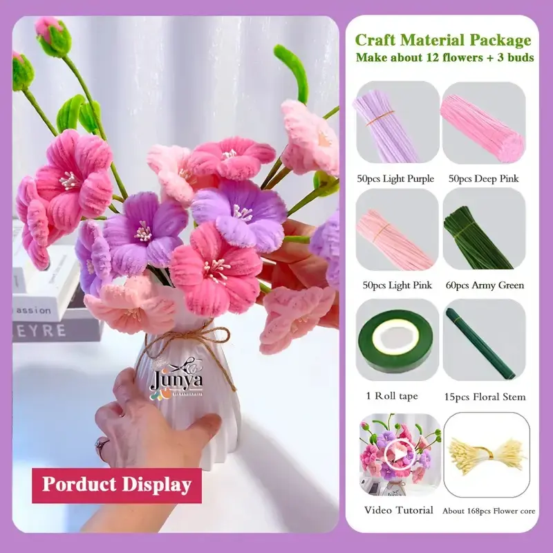 394pcs for Three colors of Hibiscus flowers pipe cleaner Bouquet Set