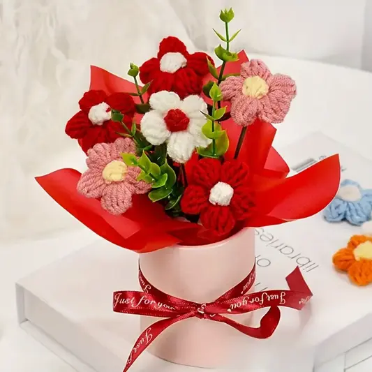 A Set of 6 Crocheted Flower Bouquets